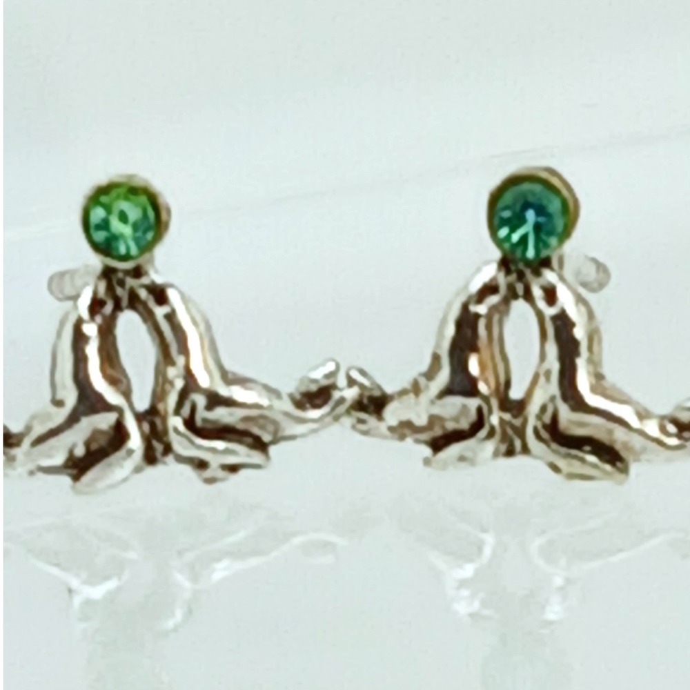 Sterling Silver 92.5 Seal Stud Earrings with Green Crystal Accents Marine Life